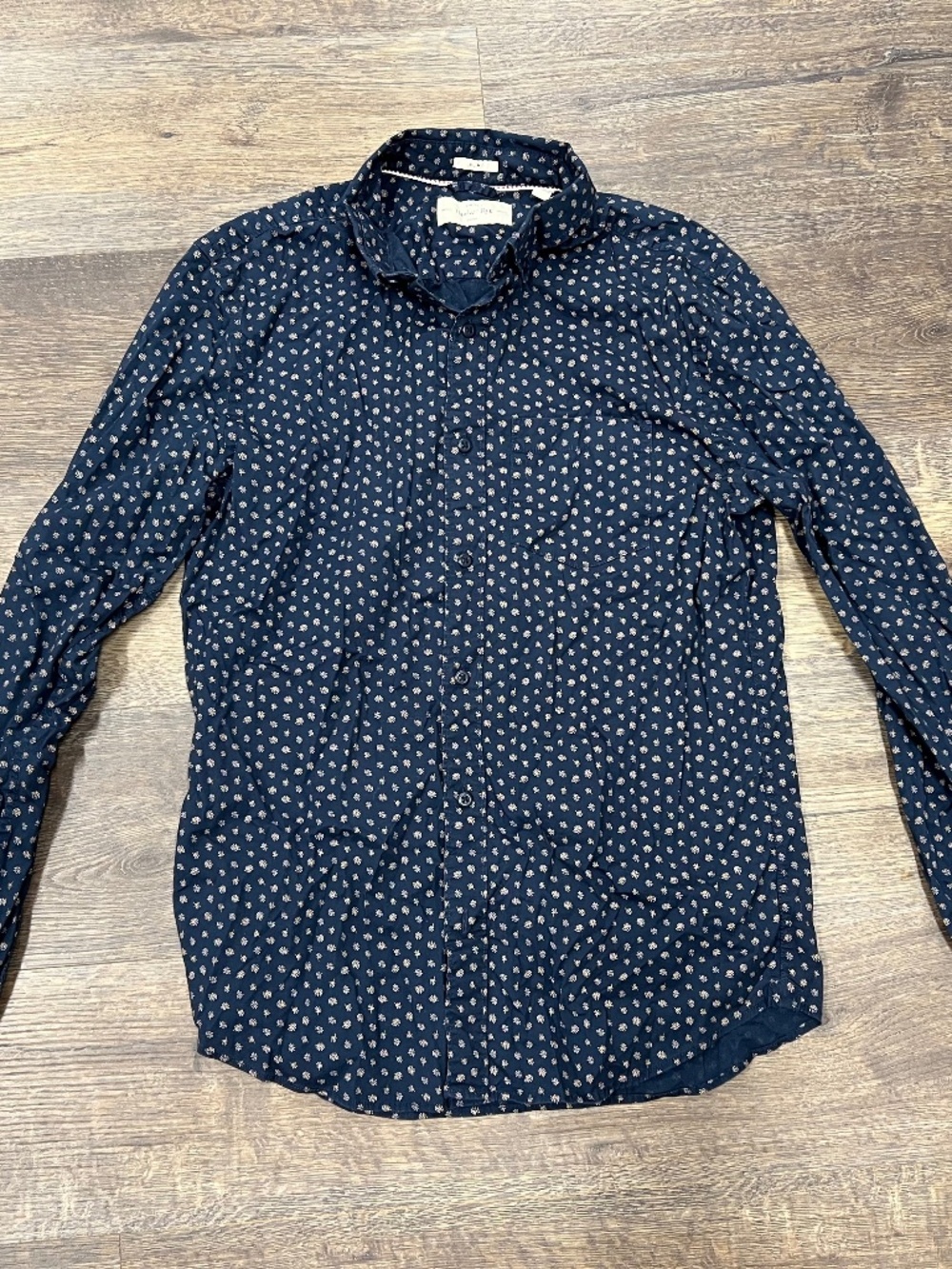 Hawker Rye Men’s Medium Slim Long Sleeve Button-Up Shirt Navy Floral Micro Print